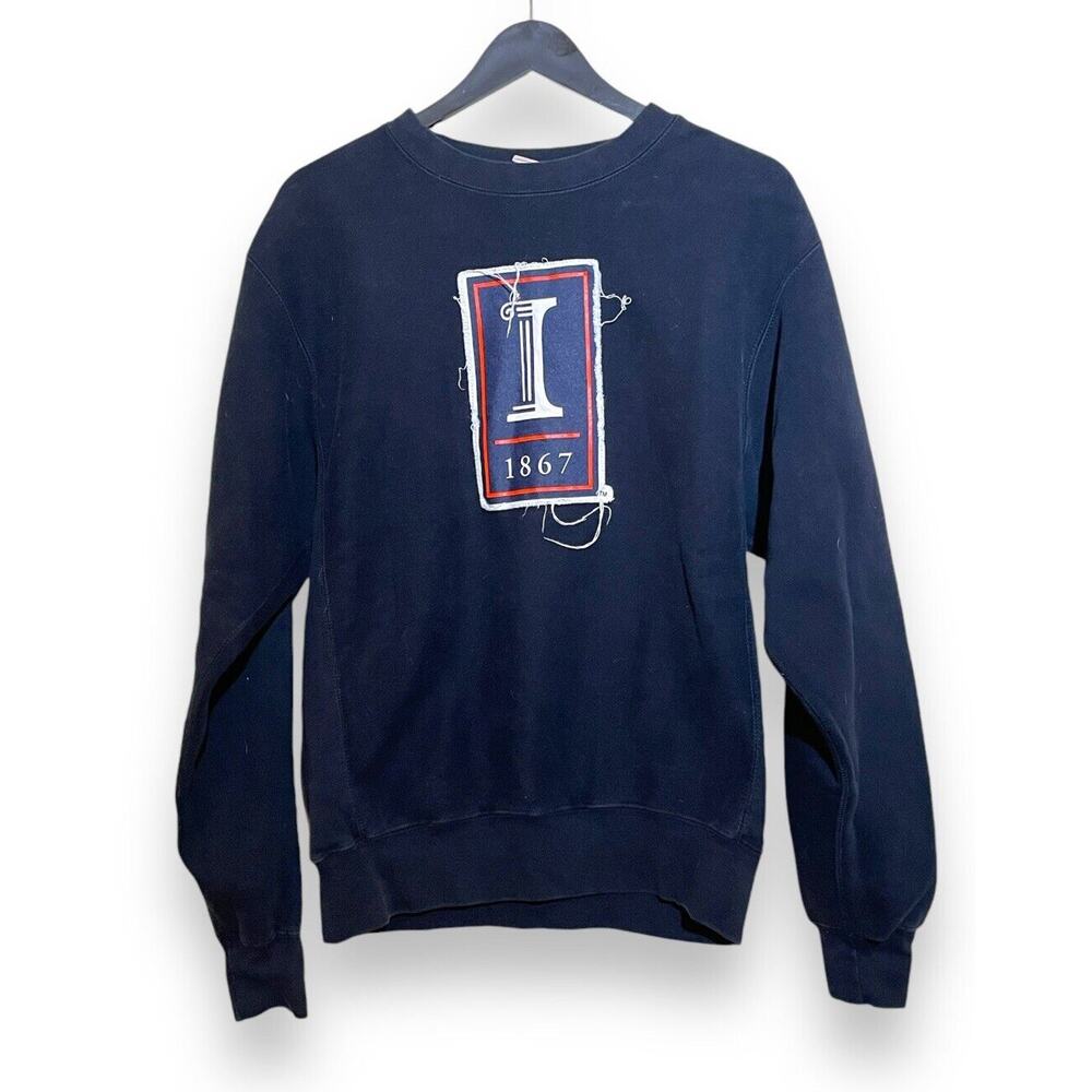 Vintage University of Illinois 1867 Pullover‎ Sweater Size Small Black Patch